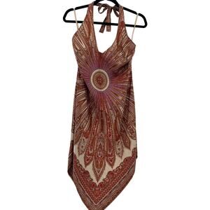 Tommy Hilfiger Women's Large Halter Dress 100% Silk Y2K 90s Retro Bandana